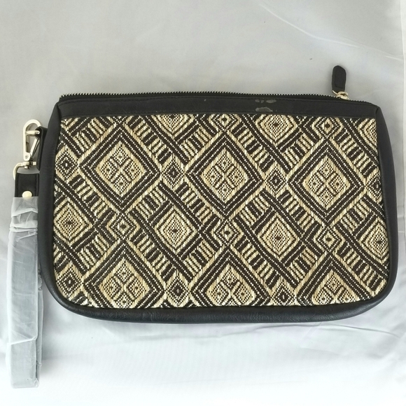 *NWT* SHIRALEAH Black & Tan Straw Zip Clutch - Picture 3 of 6